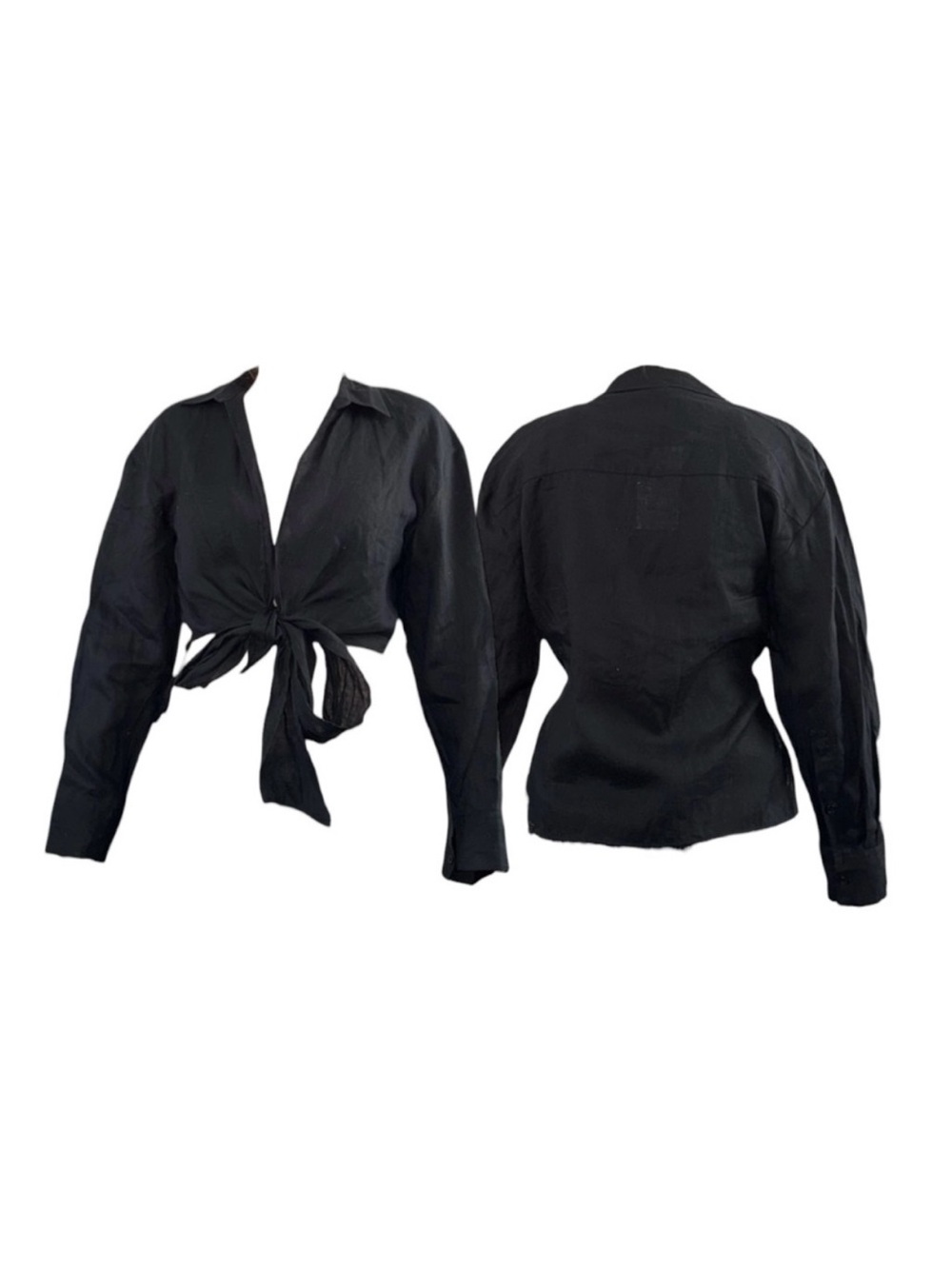 Zara Black Tie-Front Button Down Shirt